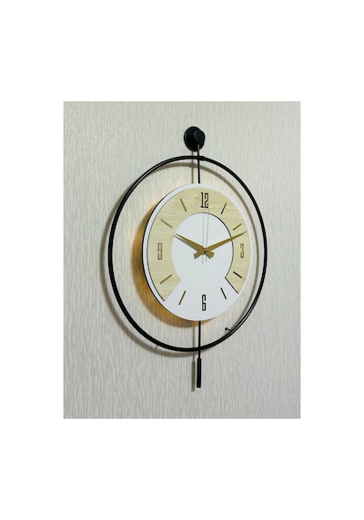 Pey Aksesuar 50x70 Cm Metal Ahşap Ve Işığın Muhteşem Uyumu Duvar Saati Dekoratif Ahşap-m54-siyah-beyaz-akça-gold