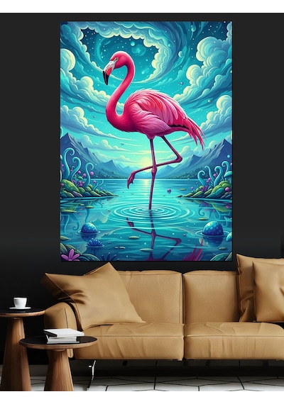 Ahşap Tablo Pembe Flamingo Su Sanatı İnsan Figürlü Tablolar