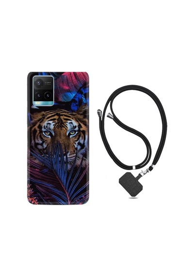 Vivo Y21 Kılıf Boyun Askılı Flowers Tiger 1319