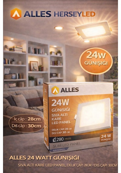 Alles 24 Watt Günışığı Sıva Altı Kare Led Panel Gün Işığı