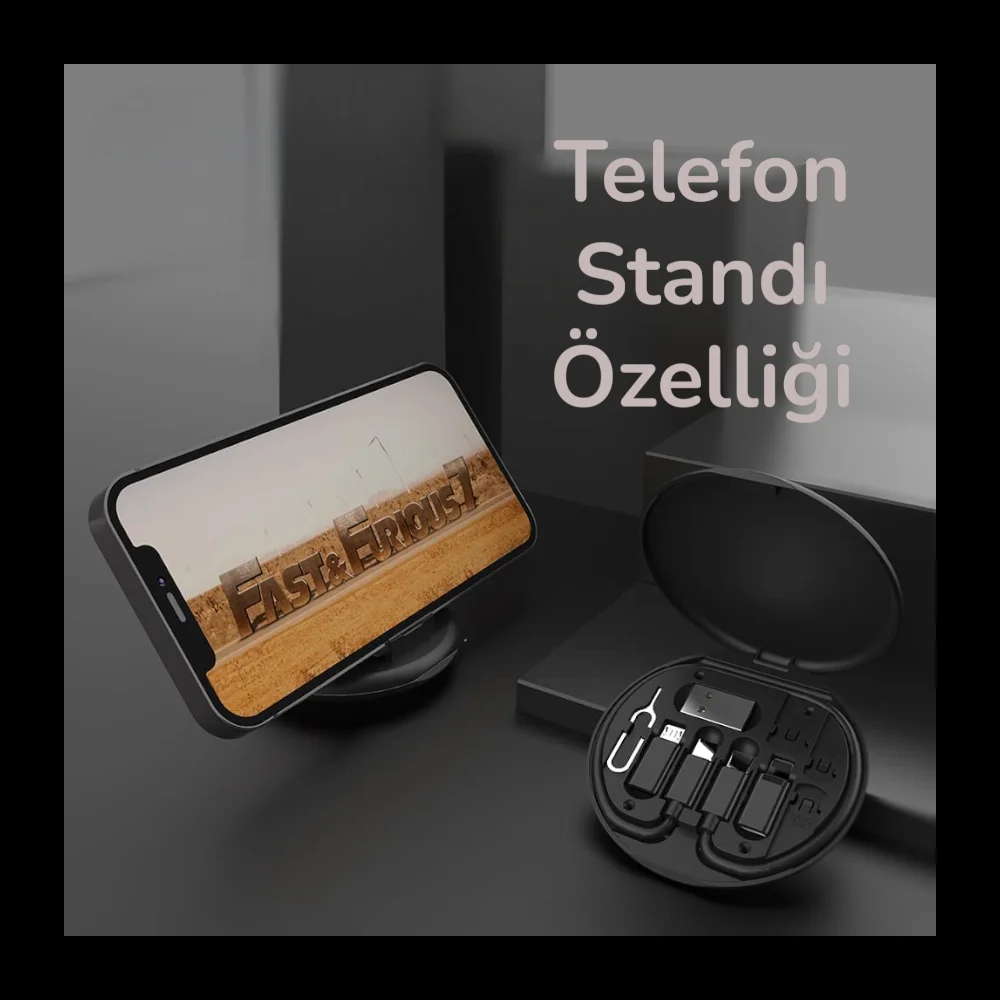 1 Adet 60w Hızlı Şarj Çoklu Usb Kablo Seti Type C, Lightning, Micro Uyumlu, Telefon Standlı -
