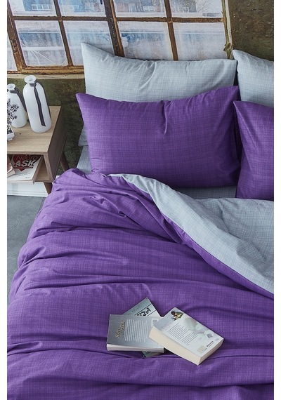 BonjardinHome %100 Pamuklu Çift Taraflı Çift Kişilik Nevresim Takımı (473532855) Mor