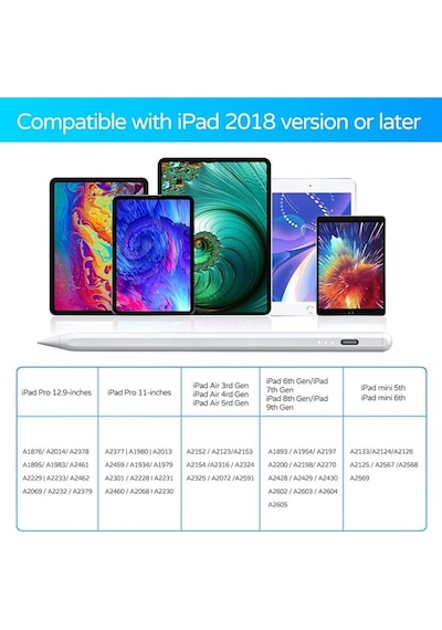 Apple Uyumlu iPad  10.2 2021 9.nesil Avuç Içi Algılamayan Stylus Kalem 3 Adet Yedek Uç Dahil
