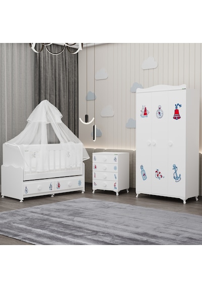 Elegant Yıldız 3 Bebek Odası Takımı Yatak Uykuseti - Denizci Beyaz