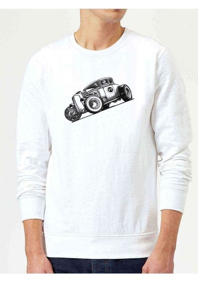 Retro Baskılı Beyaz Erkek Örme Sweatshirt