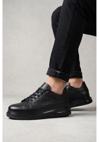 Papuçcity Pisagor Ps-01209 Erkek Hakiki Deri Sneakers Spor Ayakkabı Siyah