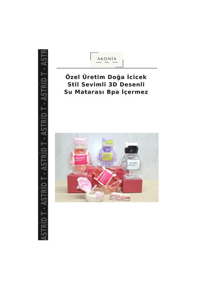 Özel Üretim Doğa İcicek Stil Sevimli 3d Desenli Su Matarası Bpa İçermez Çok Renkli