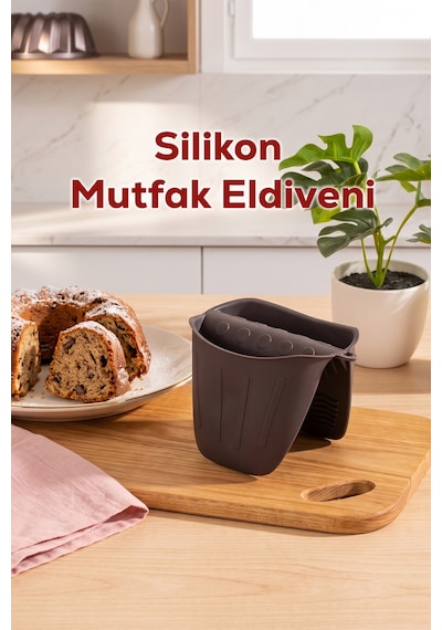 Porsima 33006 Silikon Fırın Eldiveni Isı Yalıtımlı Mikrodalga Fırın Tencere Tepsi Tutacağı Antrasit