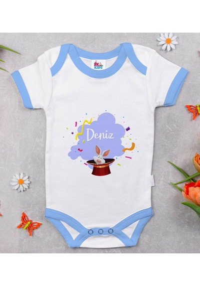Bitmeyenkartus Bk Kids Kişiye Özel Mavi Bebek Body Zıbın - Model 183 Çok Renkli