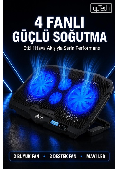 Uptech Laptop Soğutucu 4 Fanlı Lcd Kontrol Panel Ayarlanabilir Dizüstü Bilgisayar Soğutma Fanı