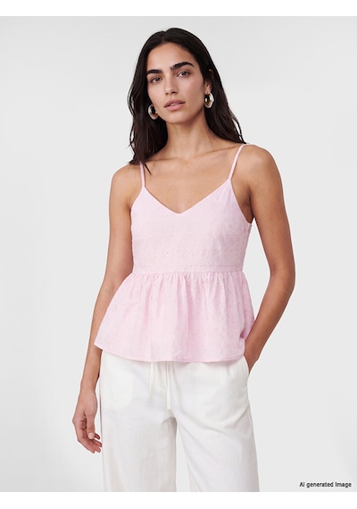 Lcw Vision Pembe İp Askılı Brode Peplum Bluz