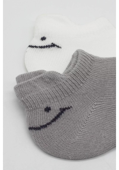 2'li Sneakers Smile Penye Çorap Bs20106 Gri Ekru Renkli Çok Renkli