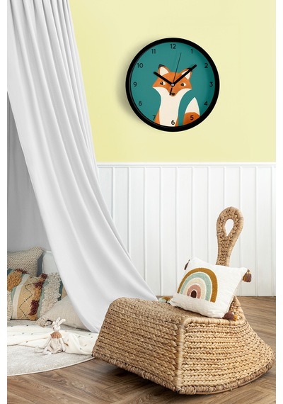 Sevimli Tilki Modern Çocuk Odası Duvar Saati - 30cm - Önü Camlı Siyah Kasa - Sessiz Mekanizma-jh0243 Siyah