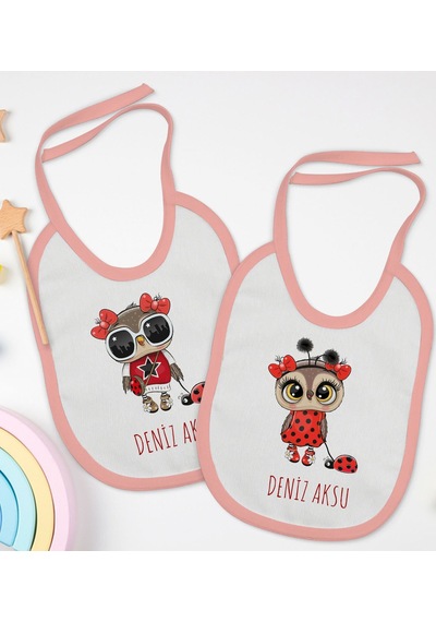 BK Kids Kişiye Özel İsimli 2’li Pembe Mama Önlüğü-16 Pembe