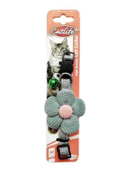 Catlife Çıngıraklı Çiçekli Kedi Boyun Tasması Yeşil 30 CM