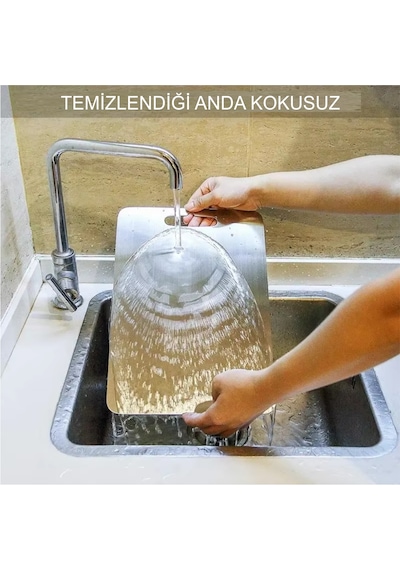 Kaliteli Paslanmaz Çelik Kokmaz Bakteri Tutmaz Mikroplastik Bırakmayan Kesme Tahtası Panosu Tezgahı Levhası Gümüş