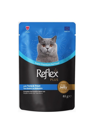Reflex Plus Ton Balıklı & Alabalıklı Jelly Soslu Ve Et Parçacıklı Yetişkin Kedi Yaş Maması 85 Gr