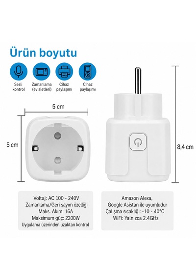 Akıllı Priz Smart Plug Wi-fi Uzaktan Kontrol 16A