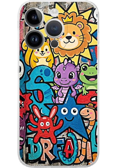 Apple Uyumlu iPhone 14 Pro Max İle Grafiti Star Team Tasarımlı Şeffaf Silikon Kılıf Şeffaf