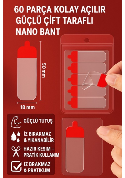 60 Parça Kolay Açılır Güçlü Çift Taraflı Nano Bant 18 50 Mm