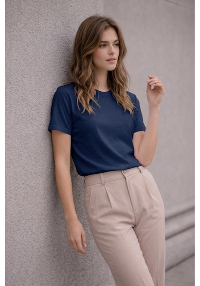 Bürke 2'li Erkek/Unisex Lacivert Renk %100 Pamuk Bisiklet Yaka Basic Tişört