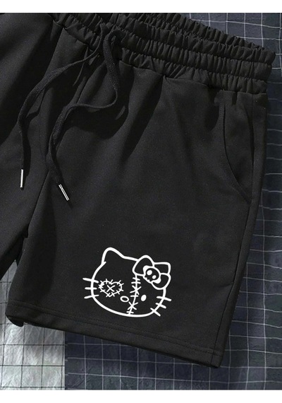 Bay Hello Kitty Baskılı Siyah Kadın Regular Fit Siyah
