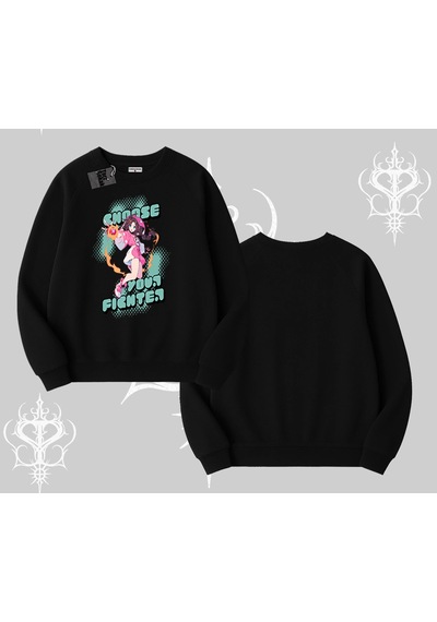 Biskilet Sweatshirt Oversize Anime Kız Desenli Japon Stil Siyah