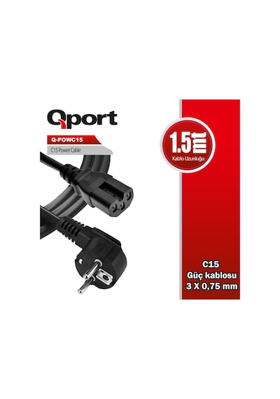 QPORT Q-POWC15  1.5m C15 GÜÇ KABLOSU