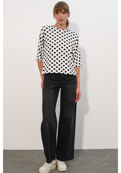 Hiccup Bdart Oversize Puantiyeli Bisiklet Yaka Bluz Çok Renkli