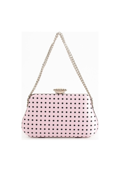 Lebibe Shoes Polkıa Pembe Saten Kumaş Puantiye Desenli Zincir Askılı Klips Kapamalı Clutch Çanta