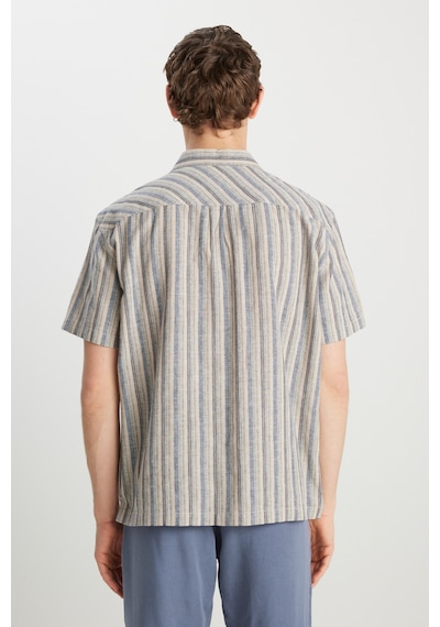 Wrangler Relaxed Fit Geniş Kesim Pamuk Keten Karışımlı Çizgili Gömlek Indigo Stripe