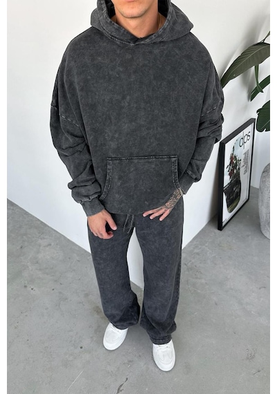 Antrasit Basic Yıkamalı Oversize Sweatshirt Antrasit