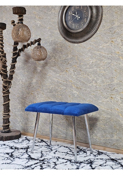 Zafir Krom Sivriltme Ayaklı 60 Cm Puf Bench - Puf - Bench - Oturak - Mutfak Oturağı - Antre Oturağı Mavi
