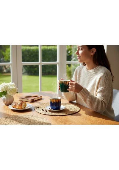 Acar Kupa Porselen Mug Dalgalı Yaldızlı