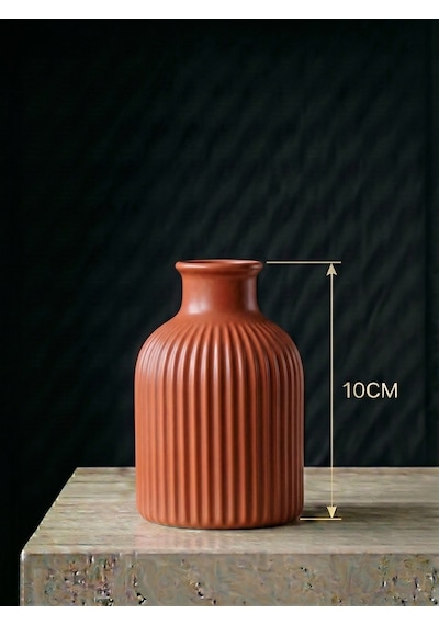 Premium - Kiremit Renk - 10cm - Kendinden Kokulu - Çizgili Pampas Vazosu