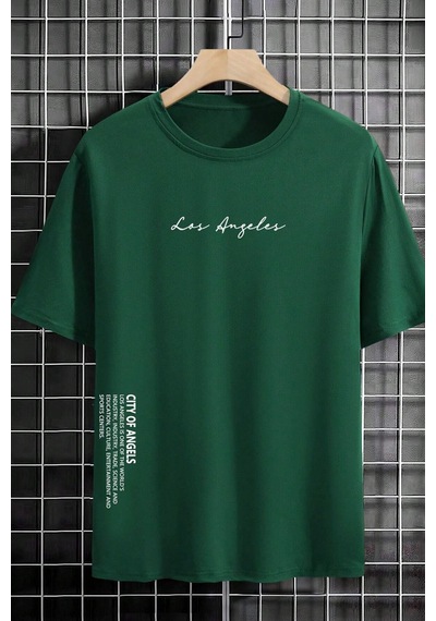 Uyguntarz Erkek Los Angles Baskılı Oversize Tshirt Yeşil