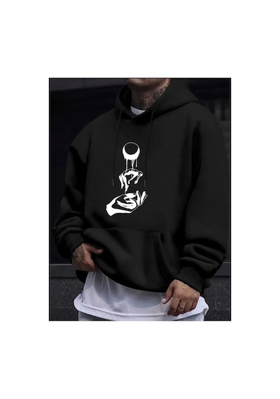 Medinenur Eşsiz Desen Kalın İçi Yumuşacık Sweatshirt Siyah