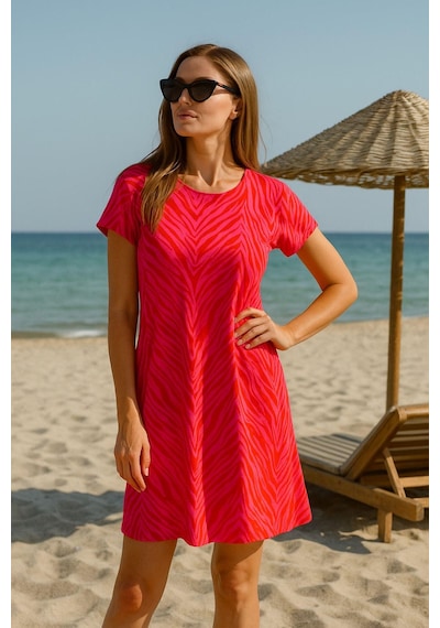 Rich Kadın Fuşya Zebra Desenli Oversize Plaj Elbisesi - V Yaka Rahat Kesim Yazlık Pareo Elbise Fuşya Rich Kadın Fuşya Zebra Desenli Oversize Plaj Elbisesi - V Yaka Rahat Kesim Yazlık Pareo Elbise Fuşya
