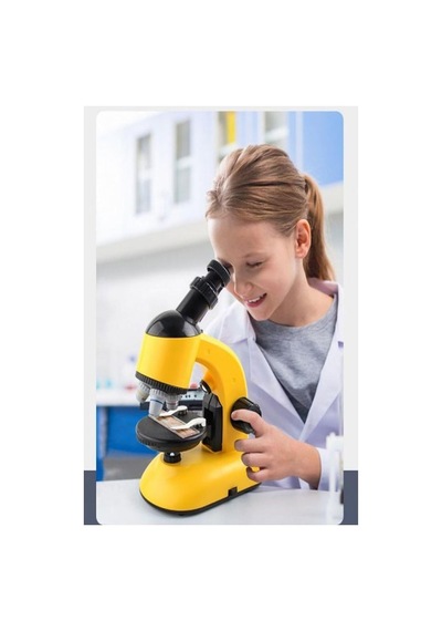 Eğitici Mikroskop Seti, Işıklı Monoküler Biyolojik Mikroskop, 100x 400x 1200x Büyütme, 11 Parça, Sarı