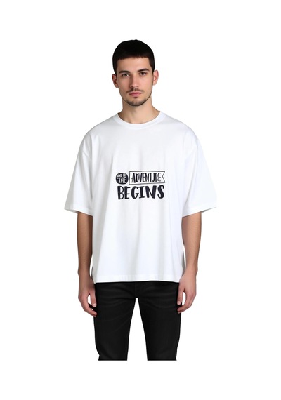 Paybuy Erkek Oversize Tişört %100 Pamuk Baskılı Motivasyon Temalı Yuvarl Beyaz