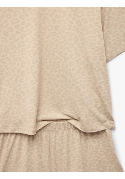 Koton Rahat Kesim Leopar Desenli Kısa Kollu Şortlu Pijama Takımı Kahverengi Desenli 7wlk40115mk