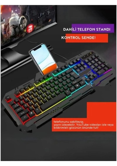 Miaxtreme Siyah Usb Gökkuşağı Zemin Aydınlatmalı Q Klavye + Mouse Set Bkb9