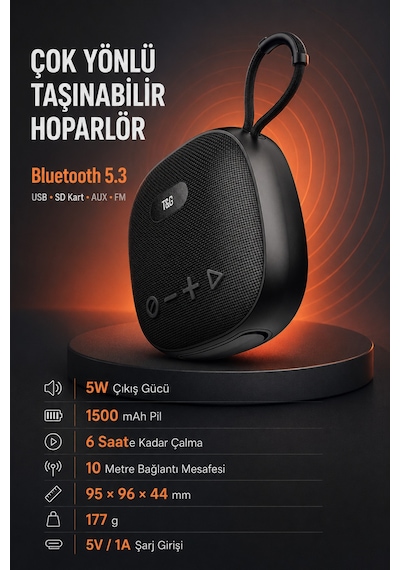 Bluetooth Kulaklıklı Taşınabilir Hoparlör 5w Usb Sd Aux Fm 1500 Mah Kablosuz Speaker Bluetooth V5.3