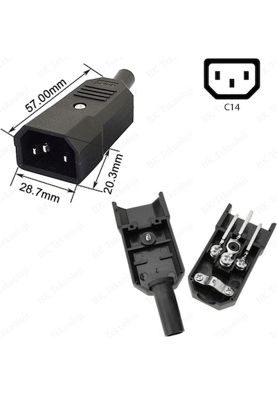 Standart C14 Güç Kablosu Bağlantı Konektörü Erkek Fiş