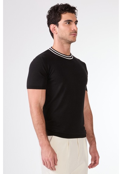Dufy Erkek Slim Fit Bisiklet Yaka Siyah Triko-25595