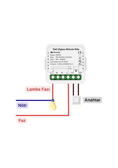 Tuya Mini Zigbee Nötrsüz Tek Çıkışlı Röle