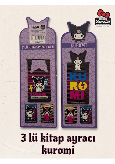 Bakgelal Sanrio Lisanslı Kuromi 3 Lü Manyetik Kitap Ayracı Seti Pop Art Tasarım - 9083902974021