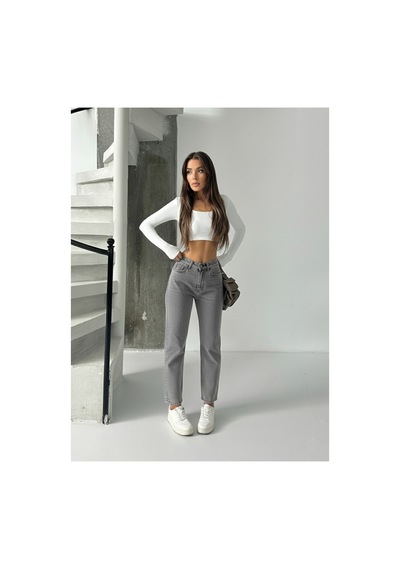 Bluemarlin Yüksek Bel Tam Kalıp Mom Jeans Pantolon Kar Siyah