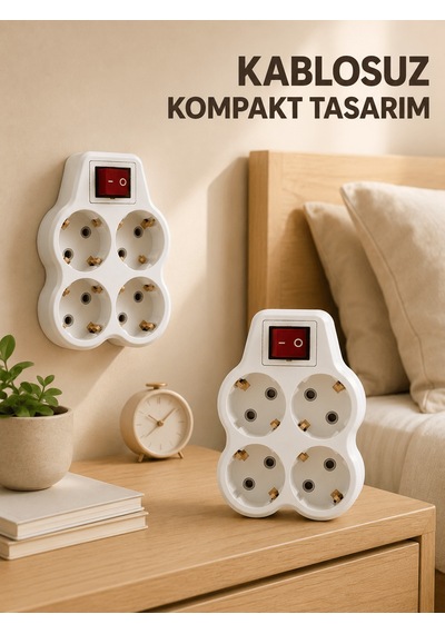 2 Li Set 4 Lü Priz Çoklayıcı Açma Kapama Anahtarlı Direkt Prize Takılan Adaptör 0.12 M