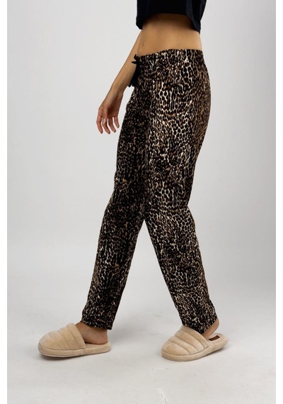 Kadın Kadife Pijama Altı Eşofman Pamuklu Leopar